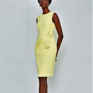 *NWT* Karen Millen Yellow Italian Stretch Escaping Bow Ribbed Dress (US Size 4)